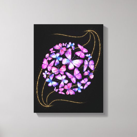 美しい水彩蝶と金ゴールド きらきら光る キャンバスプリント (正面)