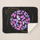 美しい水彩蝶と金ゴールド きらきら光る シェルパブランケット (正面(横))