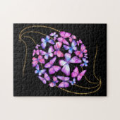 美しい水彩蝶と金ゴールド きらきら光る ジグソーパズル (横)