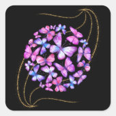 美しい水彩蝶と金ゴールド きらきら光る スクエアシール (正面)