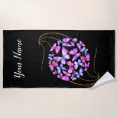 美しい水彩蝶と金ゴールド きらきら光る ビーチタオル (正面)