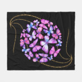 美しい水彩蝶と金ゴールド きらきら光る フリースブランケット (正面(横))