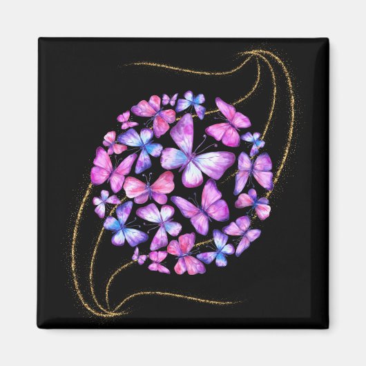 美しい水彩蝶と金ゴールド きらきら光る マグネット (正面)