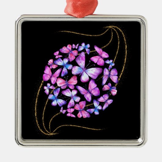 美しい水彩蝶と金ゴールド きらきら光る メタルオーナメント (正面)