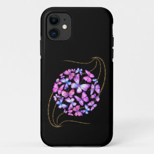 美しい水彩蝶と金ゴールド きらきら光る iPhone 11 ケース