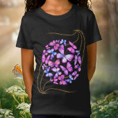 美しい水彩蝶と金ゴールド きらきら光る Tシャツ