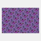 美しい水彩蝶パターン熱いピンク ラッピングペーパーシート (正面3)