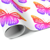 美しい水彩蝶パターン熱いピンク ラッピングペーパー (ロールコーナー)