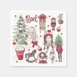 美しい水彩赤いクリスマスの要素 スタンダードカクテルナプキン