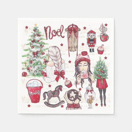 美しい水彩赤いクリスマスの要素 スタンダードカクテルナプキン (正面)