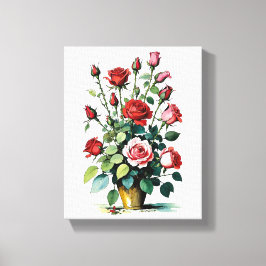 美しい水彩赤とピンクのバラ キャンバスプリント