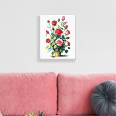 美しい水彩赤とピンクのバラ キャンバスプリント (インサイチュ (リビング))