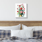 美しい水彩赤とピンクのバラ キャンバスプリント (インサイチュ (寝室))