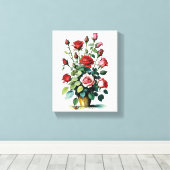 美しい水彩赤とピンクのバラ キャンバスプリント (インサイチュ (ウッドフロア))