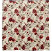 美しい水彩赤ピンク花シャワーカーテン シャワーカーテン (正面)