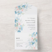 美しい水彩赤面バラと青い花 オールインワン招待状 (内側)