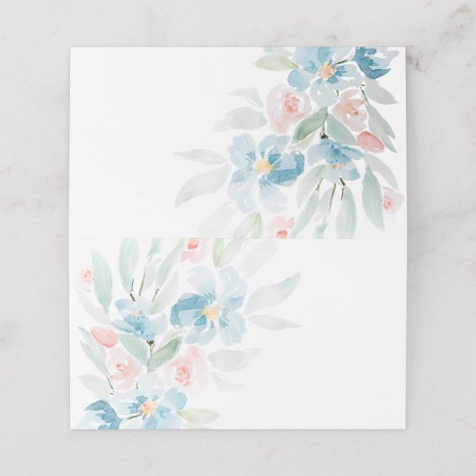 美しい水彩赤面バラと青い花 プレイスカード (外部開封)