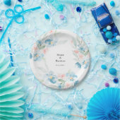 美しい水彩赤面バラと青い花 ペーパープレート (パーティー)