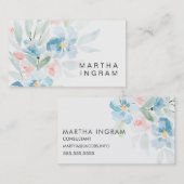 美しい水彩赤面バラと青い花 名刺 (正面/裏面)