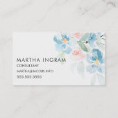 美しい水彩赤面バラと青い花 名刺 (裏面)