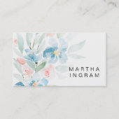 美しい水彩赤面バラと青い花 名刺 (正面)