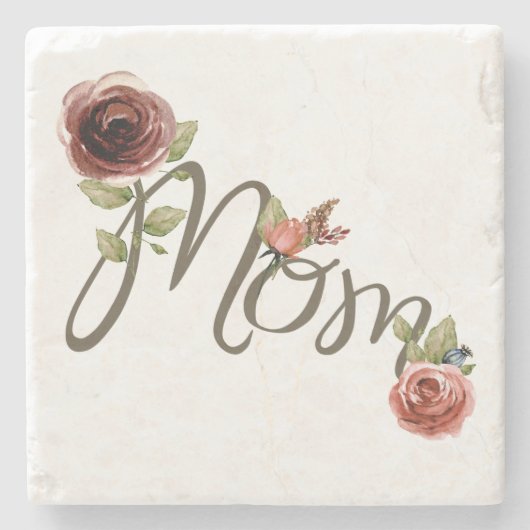 美しい水彩赤面ピンクローゼマザーズデイ ストーンコースター (正面)