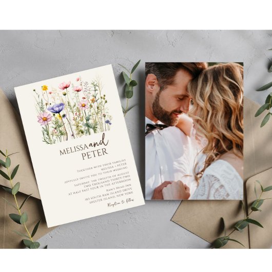 美しい水彩野草植物写真 招待状