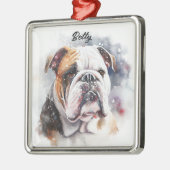 美しい水彩雪ブルドッグ顔 メタルオーナメント (左)