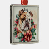 美しい水彩雪ブルドッグ顔 メタルオーナメント (右)