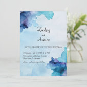 美しい水彩青とシアンの招待状 招待状 (スタンド正面)