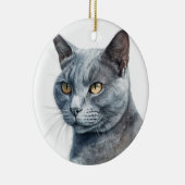 美しい水彩青ロシアの猫顔 セラミックオーナメント (右)