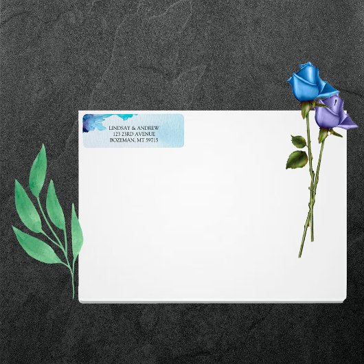 美しい水彩青結婚の差出人住所 ラベル