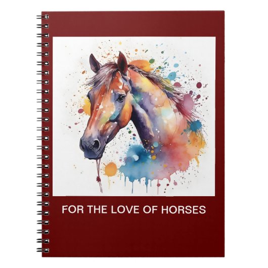 美しい水彩馬スパイラルノート。 ノートブック (正面)