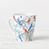 美しい水彩鳥と葉のパターン カフェラテマグ (左アングル)