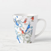 美しい水彩鳥と葉のパターン カフェラテマグ (右)