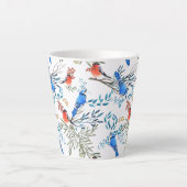 美しい水彩鳥と葉のパターン カフェラテマグ (正面)