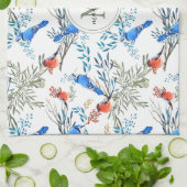 美しい水彩鳥と葉のパターン キッチンタオル (折り畳み)