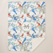 美しい水彩鳥と葉のパターン シェルパブランケット (正面)