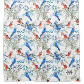 美しい水彩鳥と葉のパターン シャワーカーテン (正面)