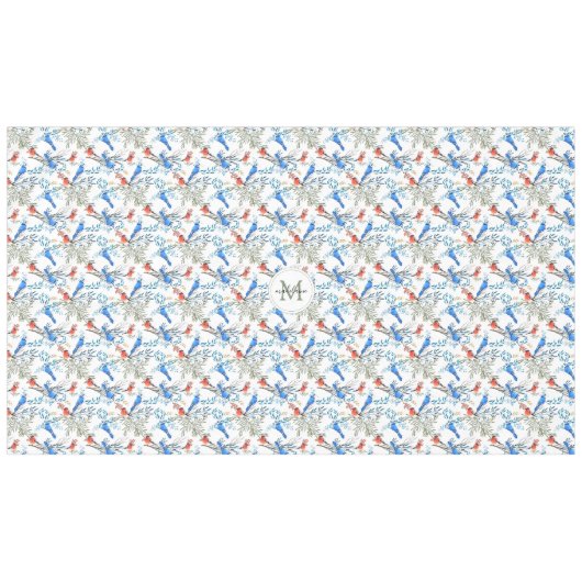 美しい水彩鳥と葉のパターン テーブルクロス (正面(横))