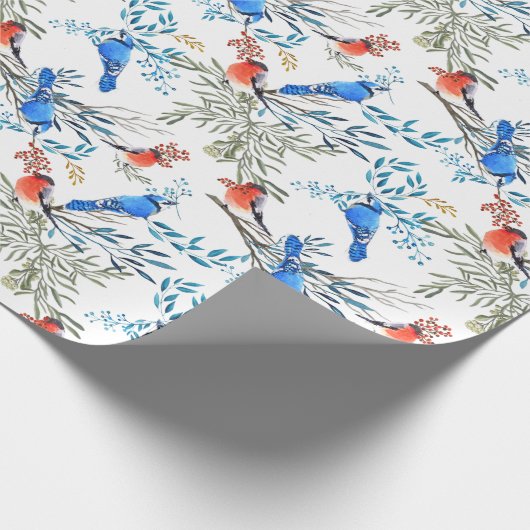 美しい水彩鳥と葉のパターン ラッピングペーパー (角)