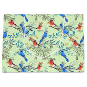 美しい水彩鳥と葉のパターン ラージペーパーバッグ (正面)