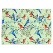 美しい水彩鳥と葉のパターン ラージペーパーバッグ (裏面)