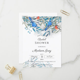 美しい水彩鳥と葉のブライダルシャワー インビテーションポストカード