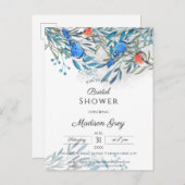 美しい水彩鳥と葉のブライダルシャワー インビテーションポストカード (正面/裏面)