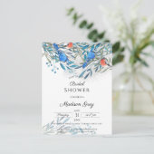美しい水彩鳥と葉のブライダルシャワー インビテーションポストカード (スタンド正面)