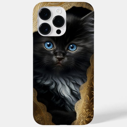 美しい水彩黒猫と金ゴールドベール Case-Mate iPhoneケース (裏面)