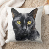 美しい水彩黒猫顔 クッション (ブランケット)