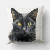 美しい水彩黒猫顔 クッション (裏面)