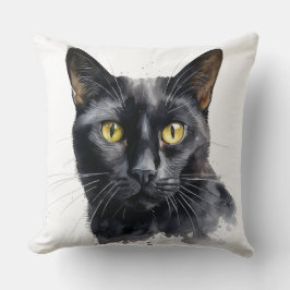 美しい水彩黒猫顔 クッション